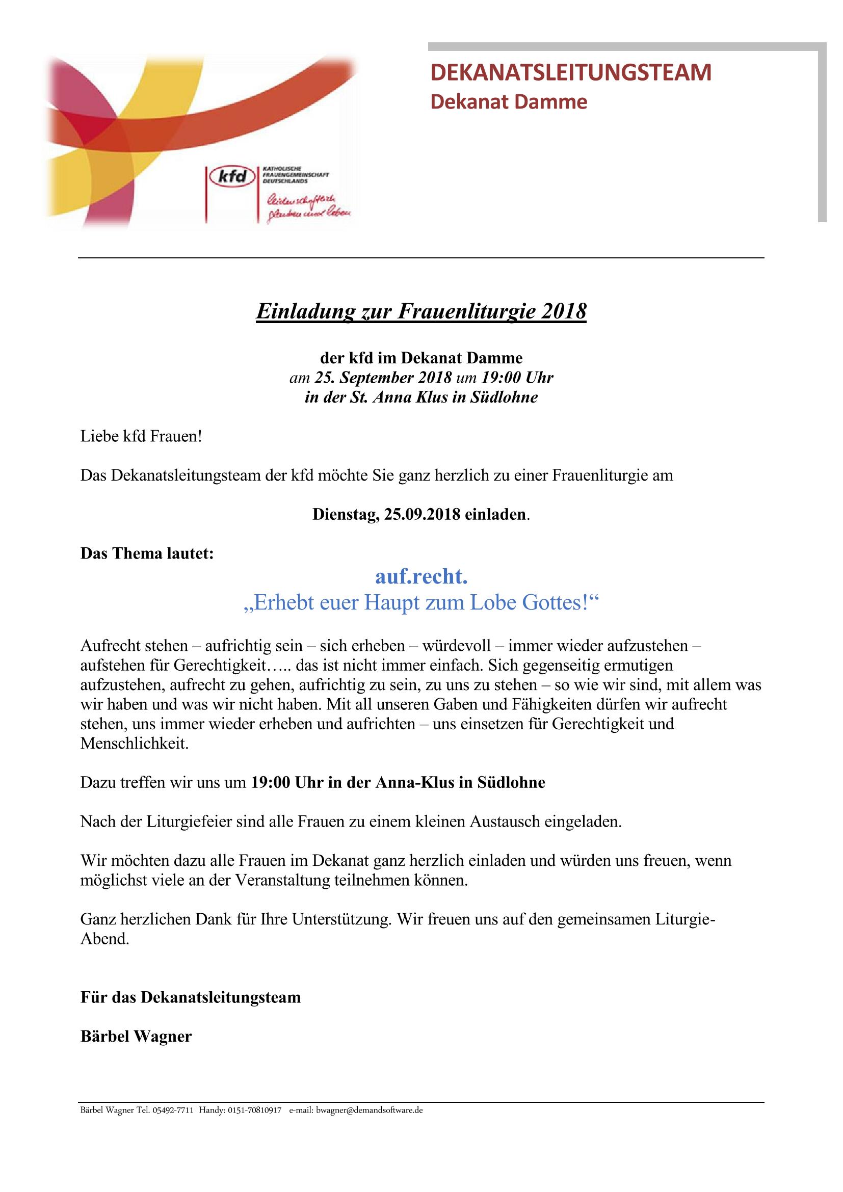 EinladungFrauenliturgie 25092018 St.Josef Lohne Page 1